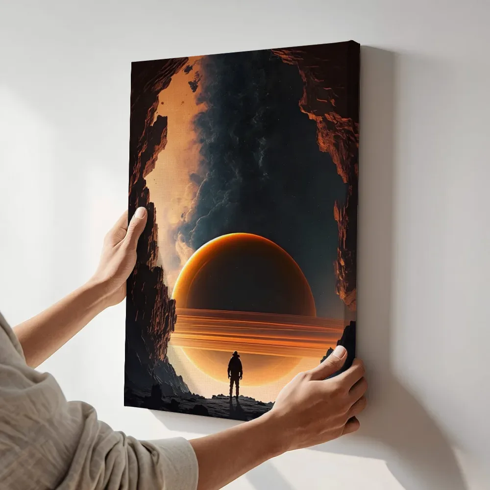 Sfeerimpressie: Silhouet bij de ringplaneet terwijl het aan de muur wordt gehangen