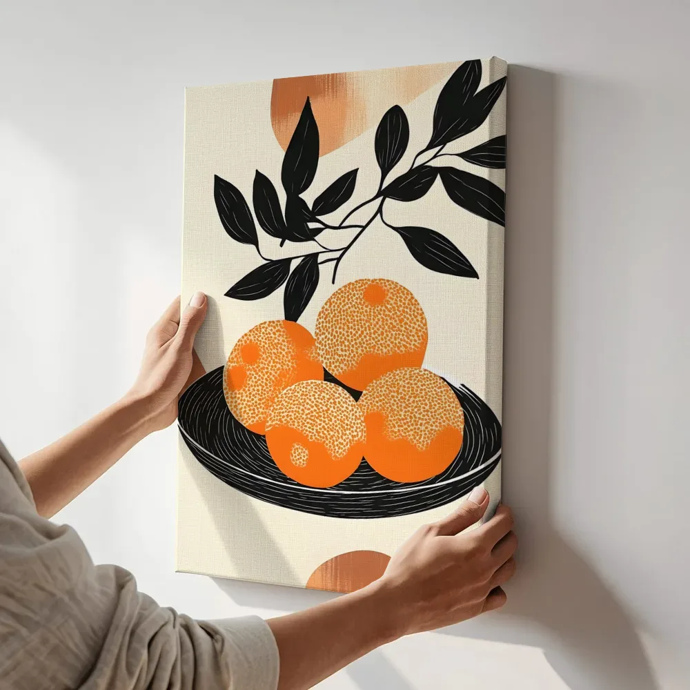 Sfeerimpressie: Sinaasappels in kom terwijl het aan de muur wordt gehangen