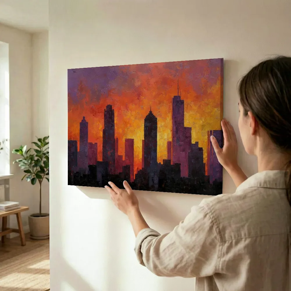Sfeerimpressie: Skyline in vlammend rood terwijl het wordt opgehangen