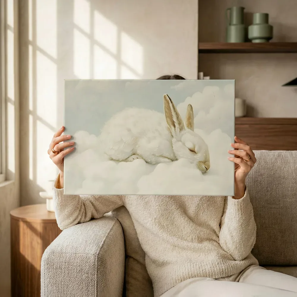 Sfeerimpressie: Konijn in de wolken terwijl het omhoog wordt gehouden