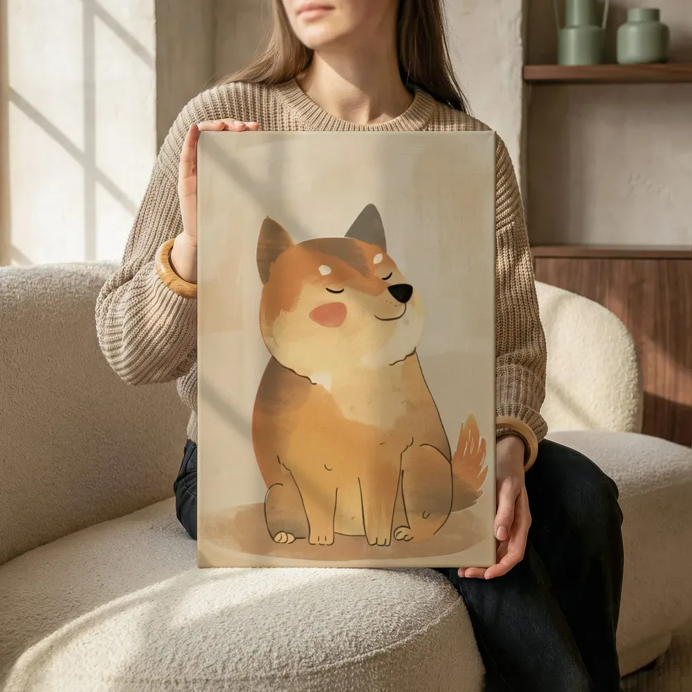 Sfeerimpressie: Slaperige shiba Inu terwijl het zittend wordt getoond