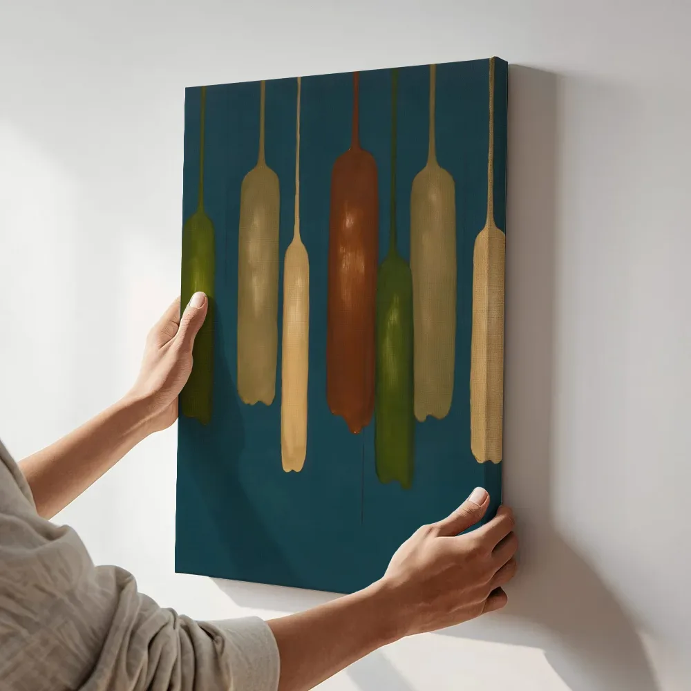 Sfeerimpressie: Smeltende kolommen Textured Minimalism in olijfgroen 3 terwijl het aan de muur wordt gehangen