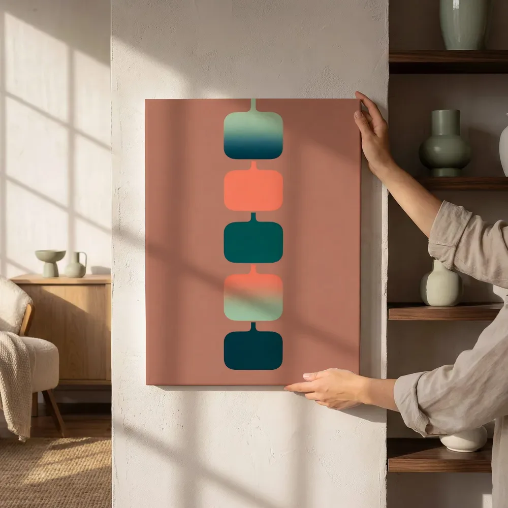 Sfeerimpressie: Smeltende kolommen Textured Minimalism in petrolblauw naast de kast