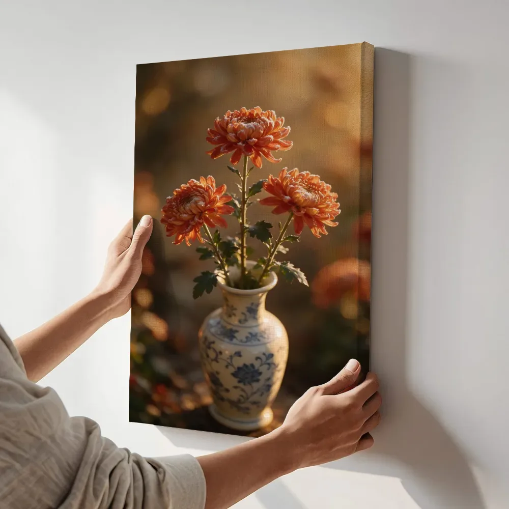 Sfeerimpressie: Snijbloem in het gouden uur 12 terwijl het aan de muur wordt gehangen