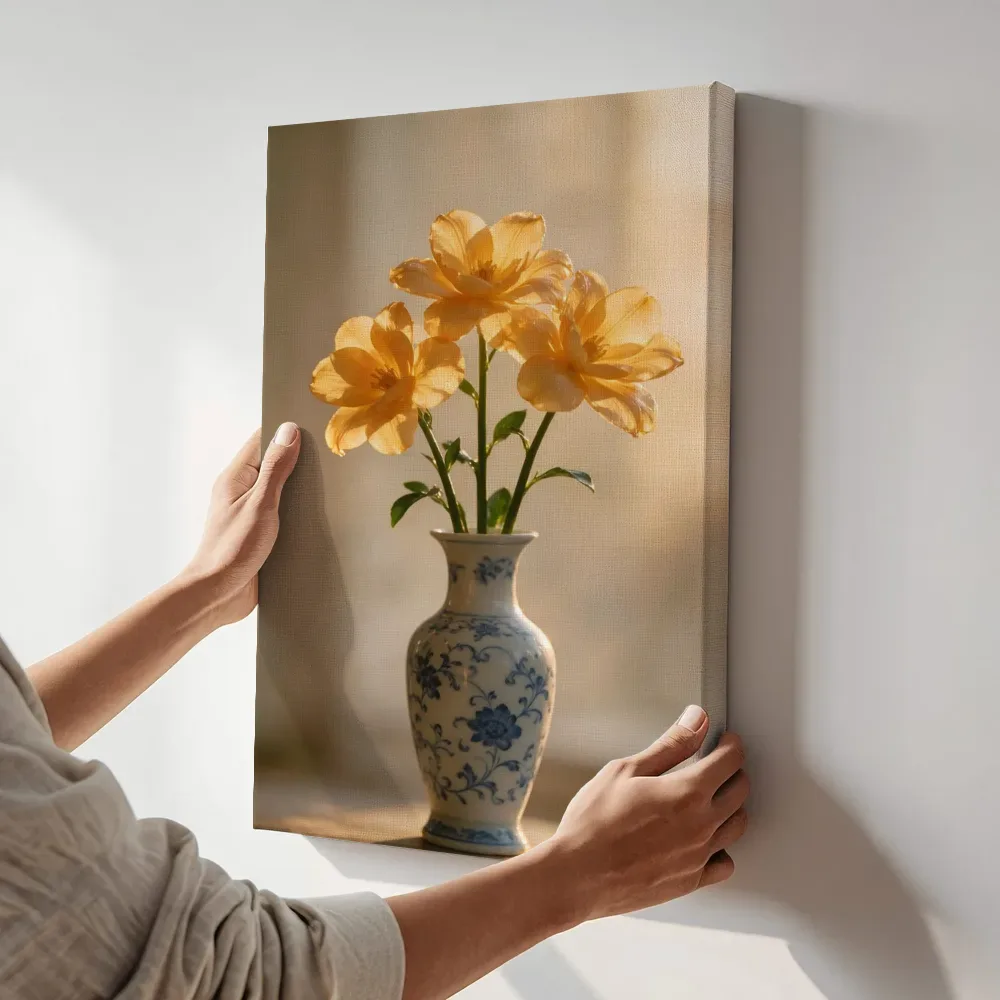 Sfeerimpressie: Snijbloem in het gouden uur 4 terwijl het aan de muur wordt gehangen