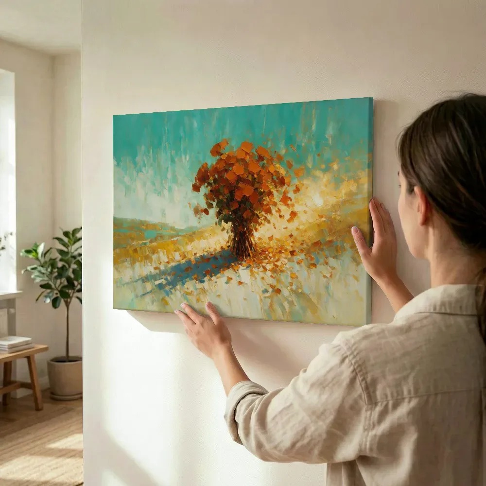 Sfeerimpressie: Snijbloem op de helling in roestturkoois terwijl het wordt opgehangen