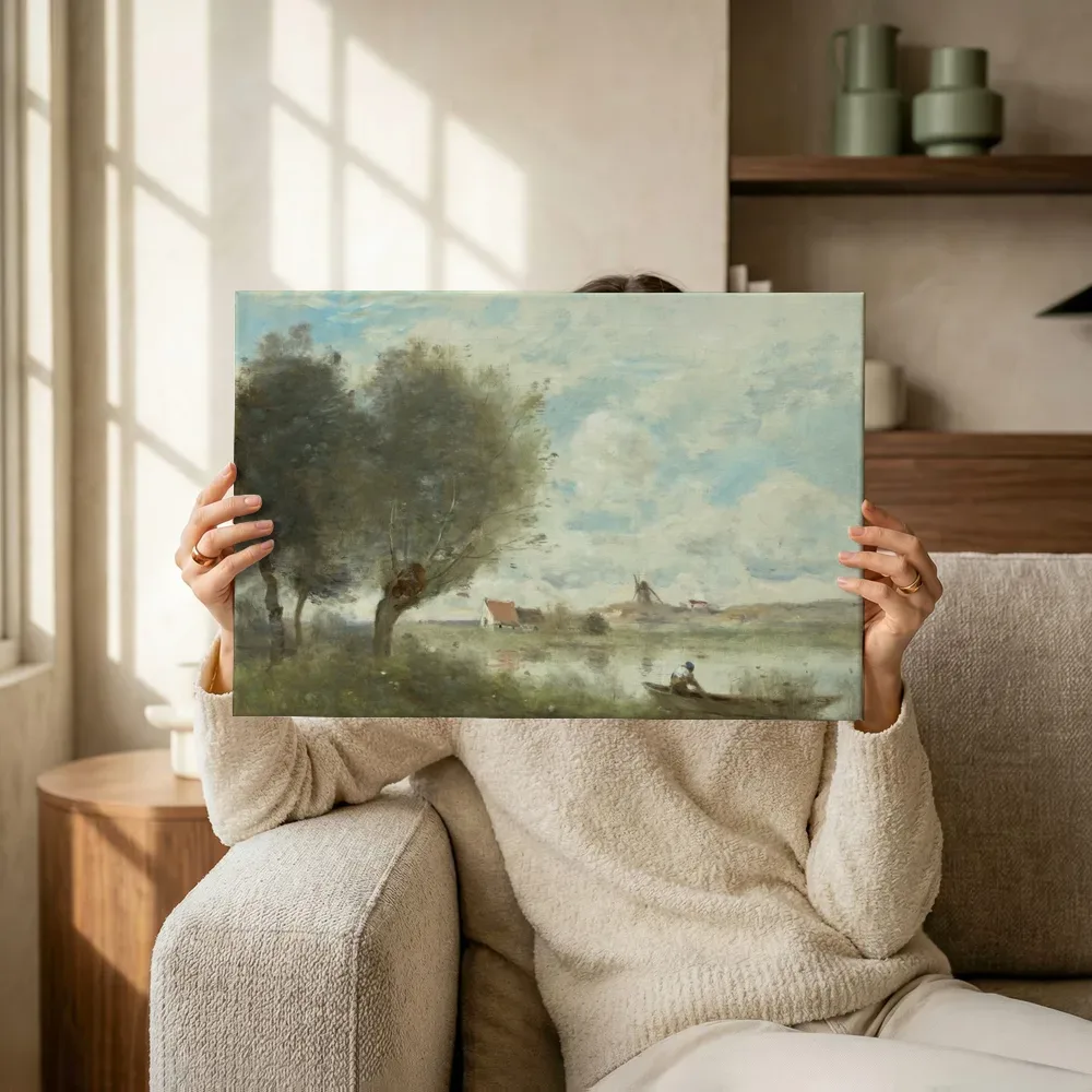 Sfeerimpressie: Herinnering aan Ault van Jean-Baptiste-Camille Corot terwijl het omhoog wordt gehouden