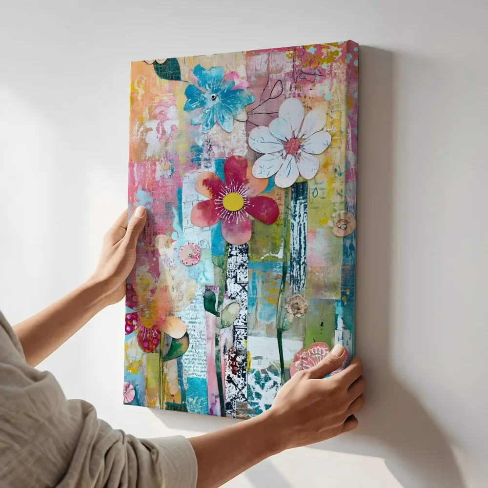 Sfeerimpressie: Speelse bloemen met oogjes terwijl het aan de muur wordt gehangen
