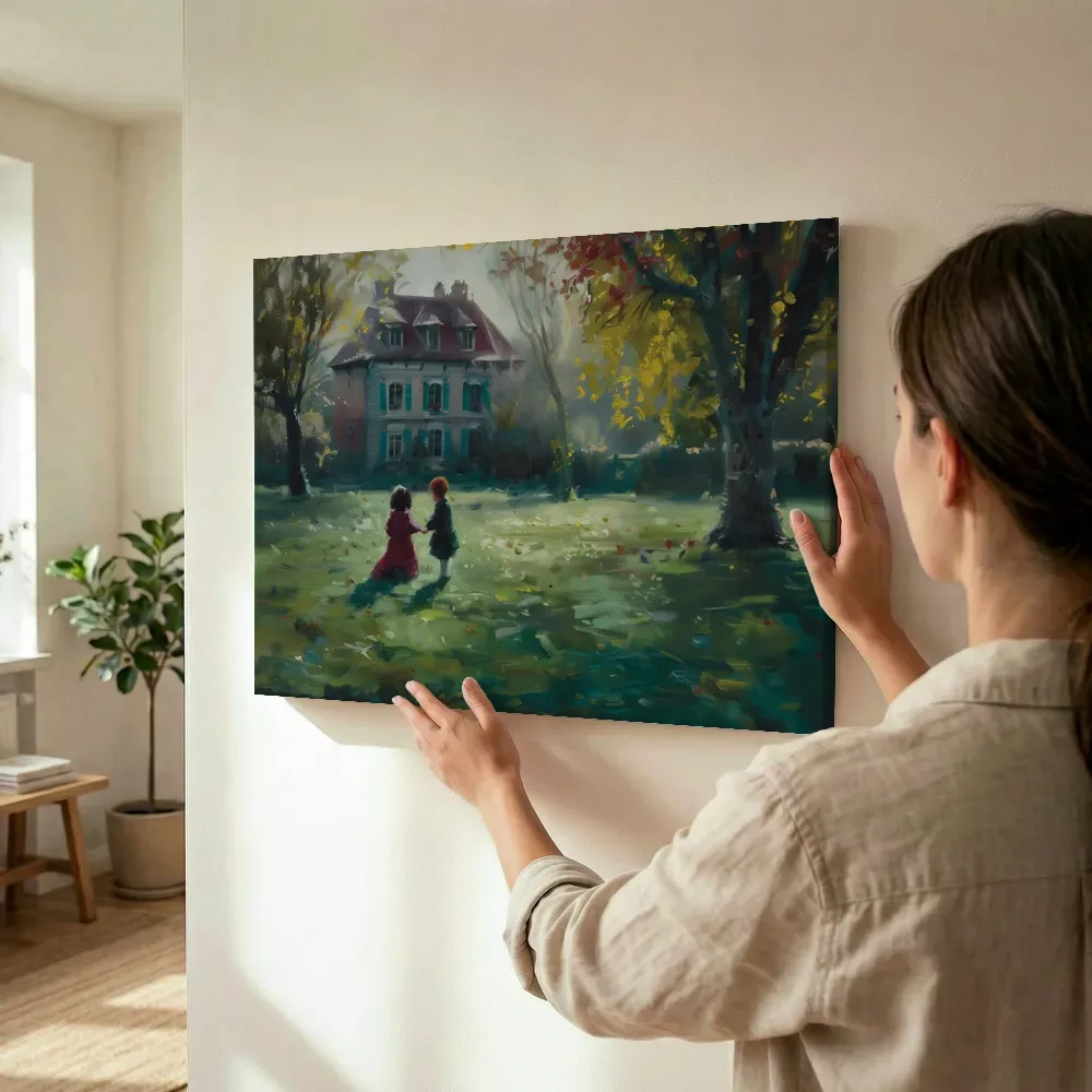 Sfeerimpressie: Spelen in de tuin van het landhuis terwijl het wordt opgehangen