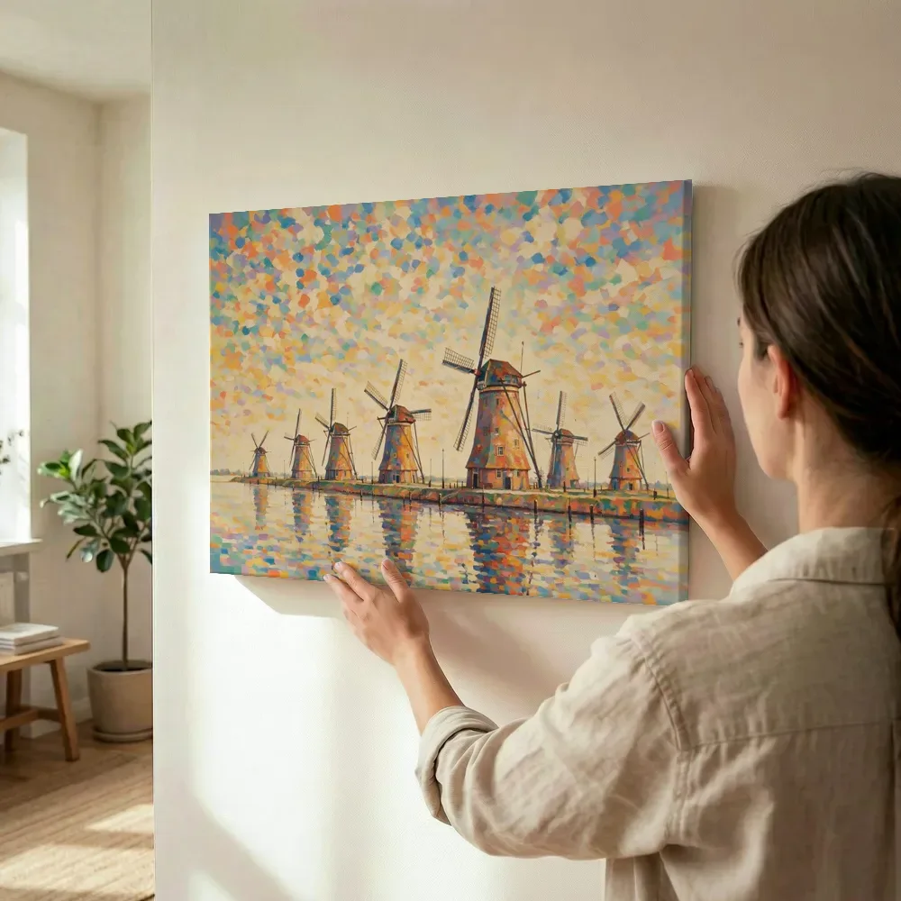 Sfeerimpressie: Stad molens in fel koraal met goud terwijl het wordt opgehangen