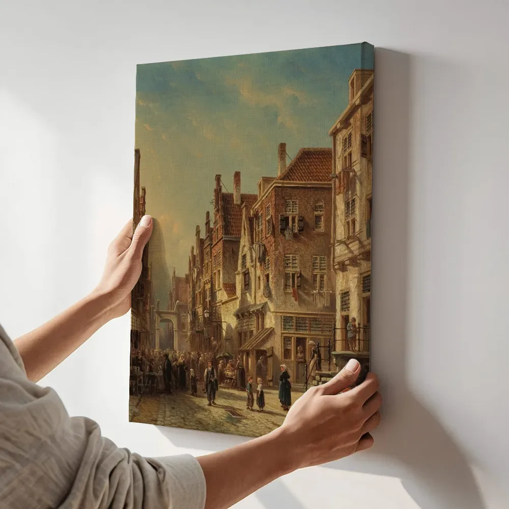 Sfeerimpressie: Stadsgezicht van Petrus Gerardus Vertin terwijl het aan de muur wordt gehangen