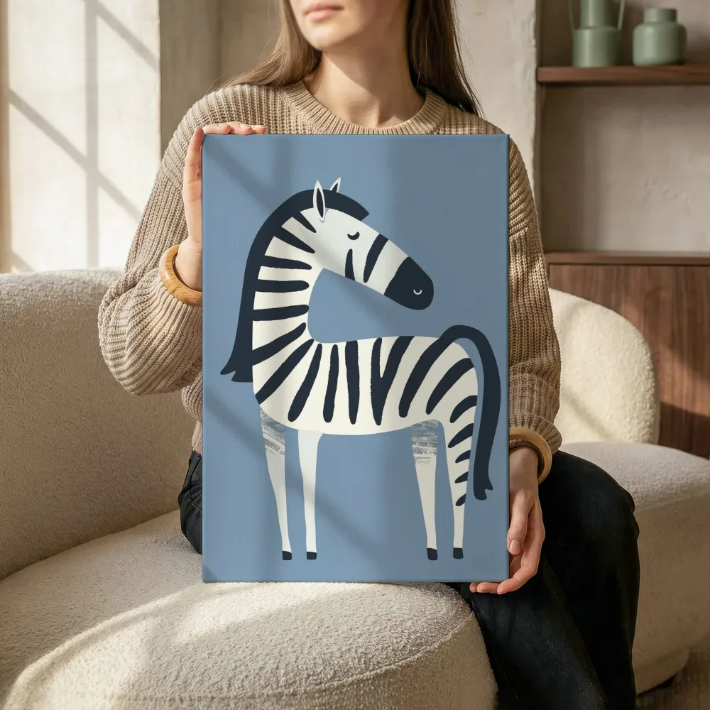 Sfeerimpressie: Statige zebra op blauw terwijl het zittend wordt getoond