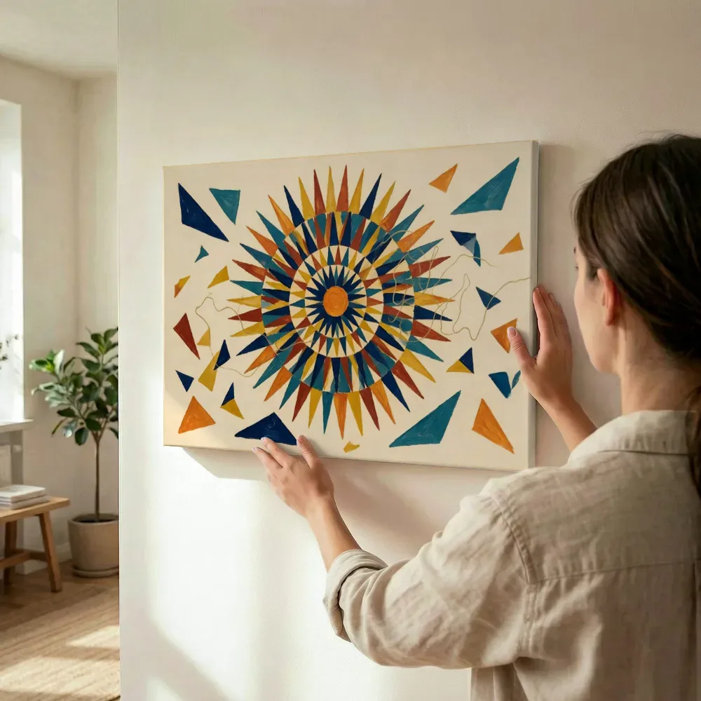 Sfeerimpressie: Sterburst-mandala Modern Bauhaus 10 terwijl het wordt opgehangen