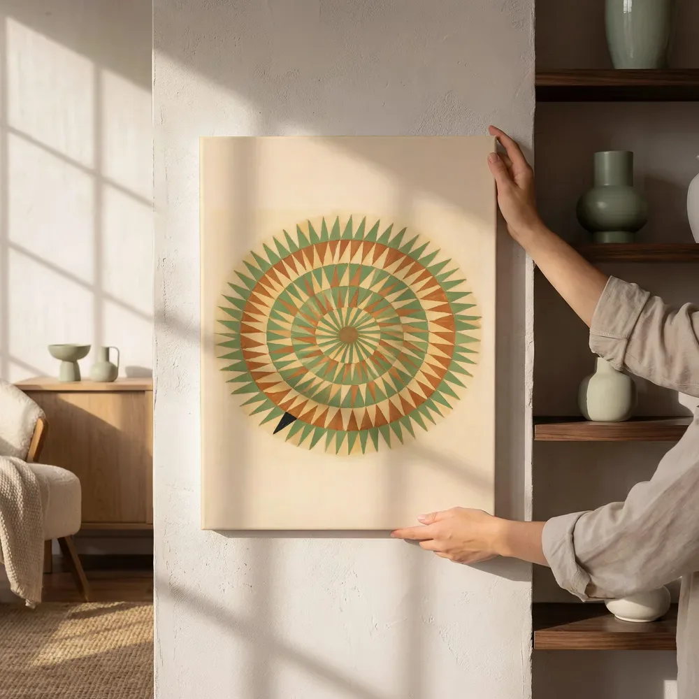 Sfeerimpressie: Sterburst-mandala Modern Bauhaus 11 naast de kast