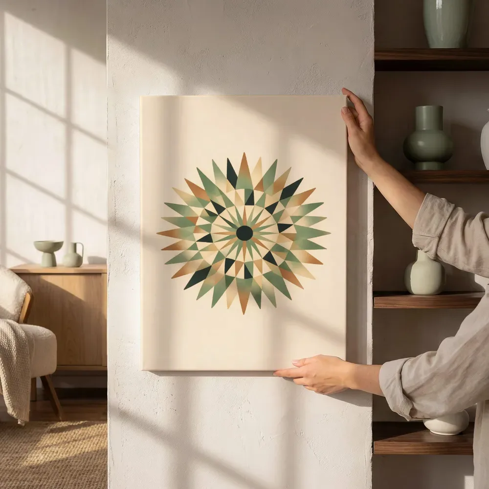 Sfeerimpressie: Sterburst-mandala Modern Bauhaus 14 naast de kast