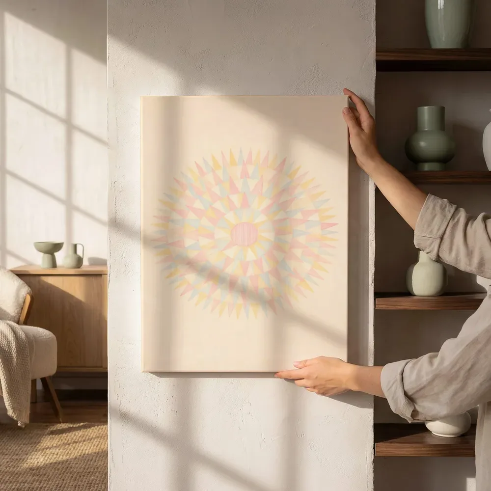 Sfeerimpressie: Sterburst-mandala Modern Bauhaus 17 naast de kast