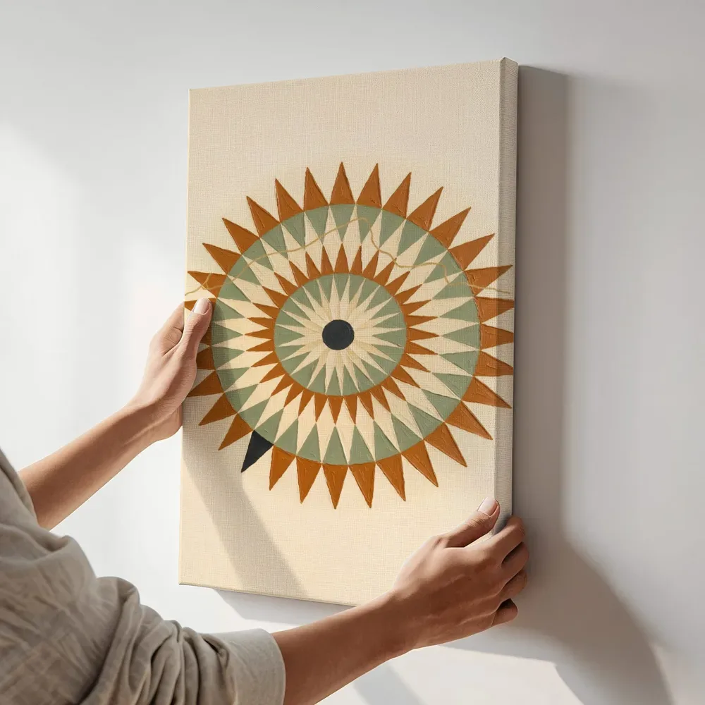Sfeerimpressie: Sterburst-mandala Modern Bauhaus 2 terwijl het aan de muur wordt gehangen