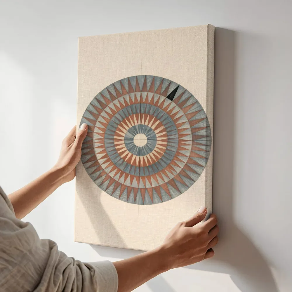 Sfeerimpressie: Sterburst-mandala Modern Bauhaus 4 terwijl het aan de muur wordt gehangen
