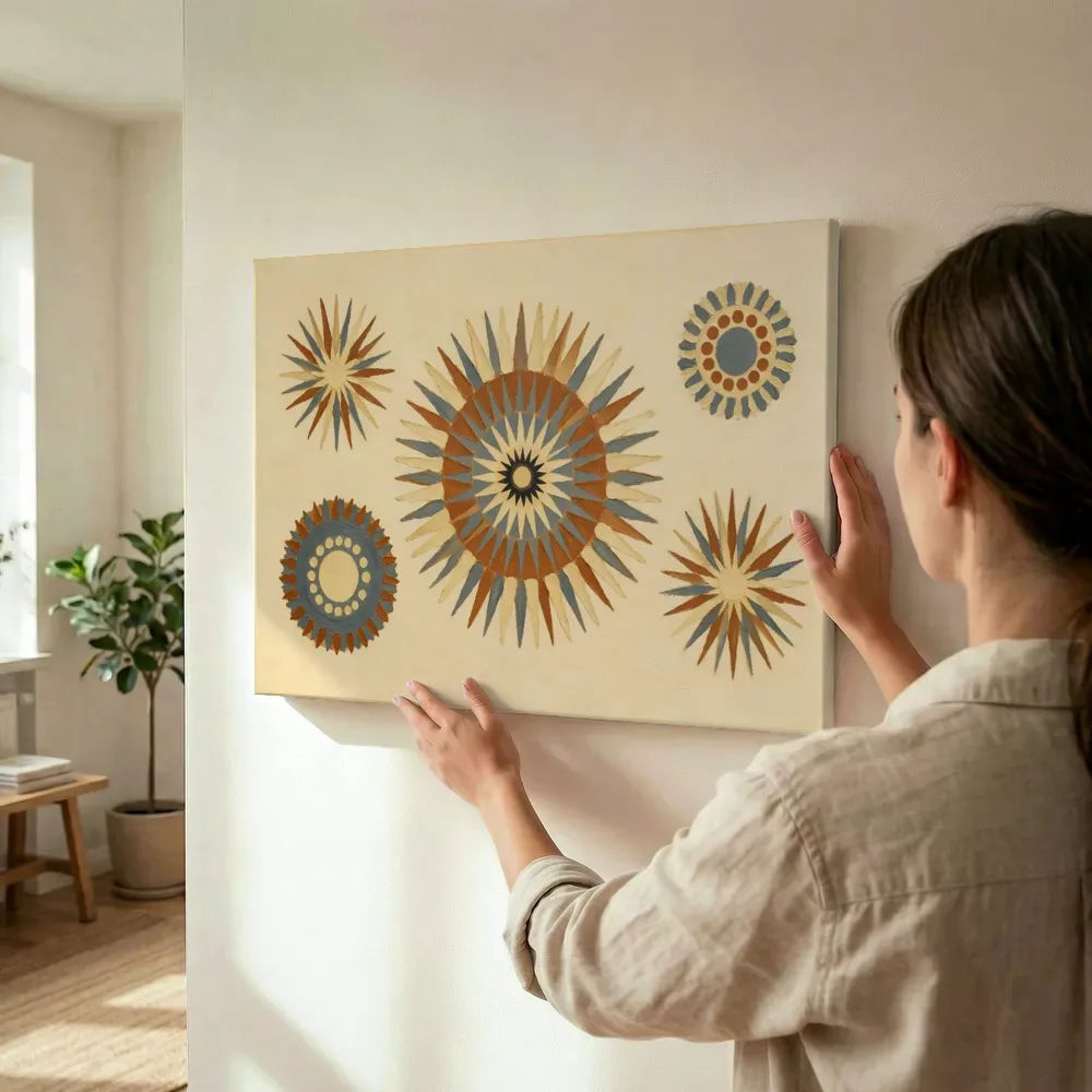 Sfeerimpressie: Sterburst-mandala Modern Bauhaus 5 terwijl het wordt opgehangen