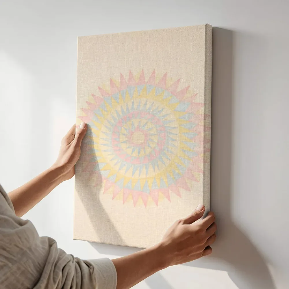 Sfeerimpressie: Sterburst-mandala Modern Bauhaus 6 terwijl het aan de muur wordt gehangen