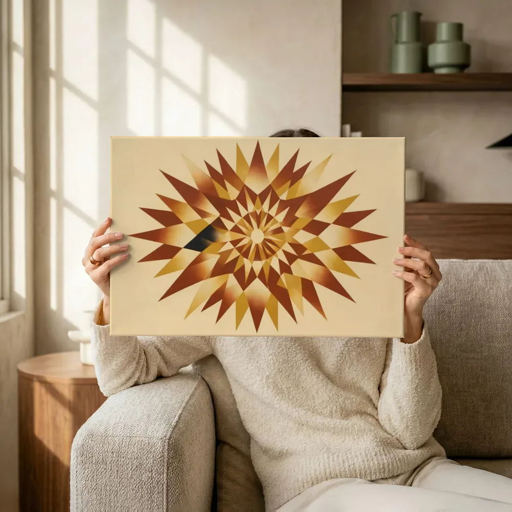 Sfeerimpressie: Sterburst-mandala Modern Bauhaus 8 terwijl het omhoog wordt gehouden