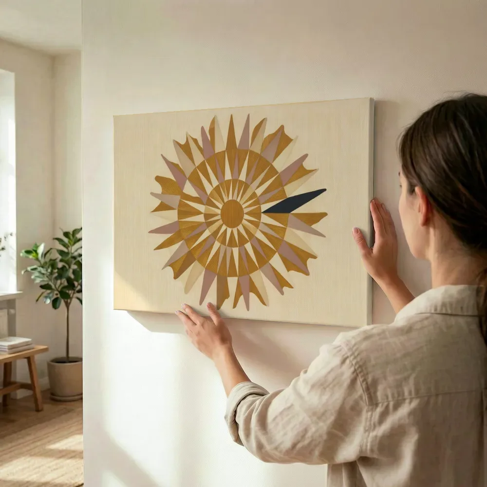 Sfeerimpressie: Sterburst-mandala Modern Bauhaus 9 terwijl het wordt opgehangen