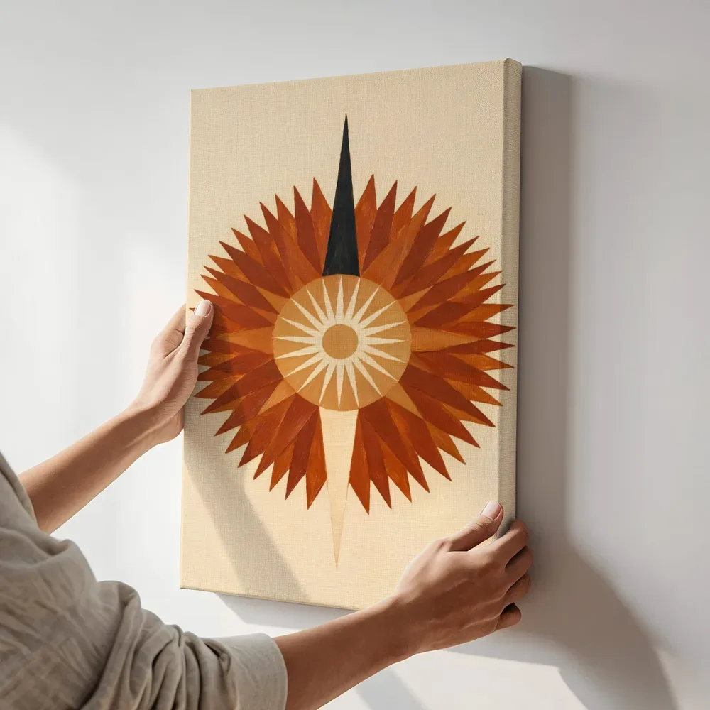 Sfeerimpressie: Sterburst-mandala Modern Bauhaus terwijl het aan de muur wordt gehangen