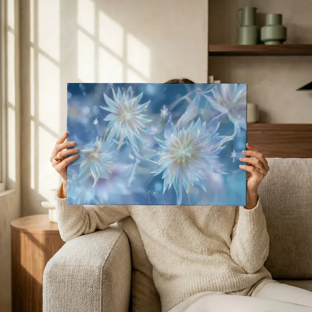 Sfeerimpressie: Sterrenbloemen met IJskristallen terwijl het omhoog wordt gehouden