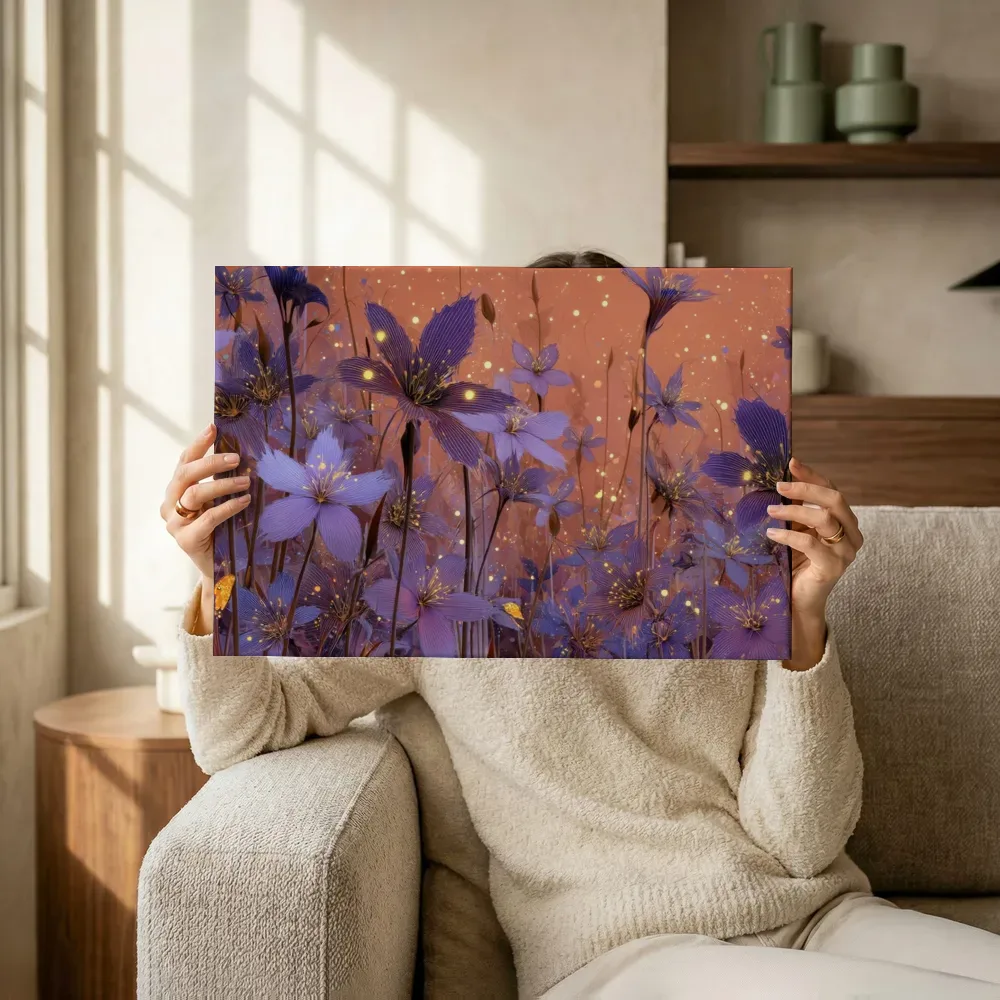 Sfeerimpressie: Sterrenveld van paarse bloemen terwijl het omhoog wordt gehouden