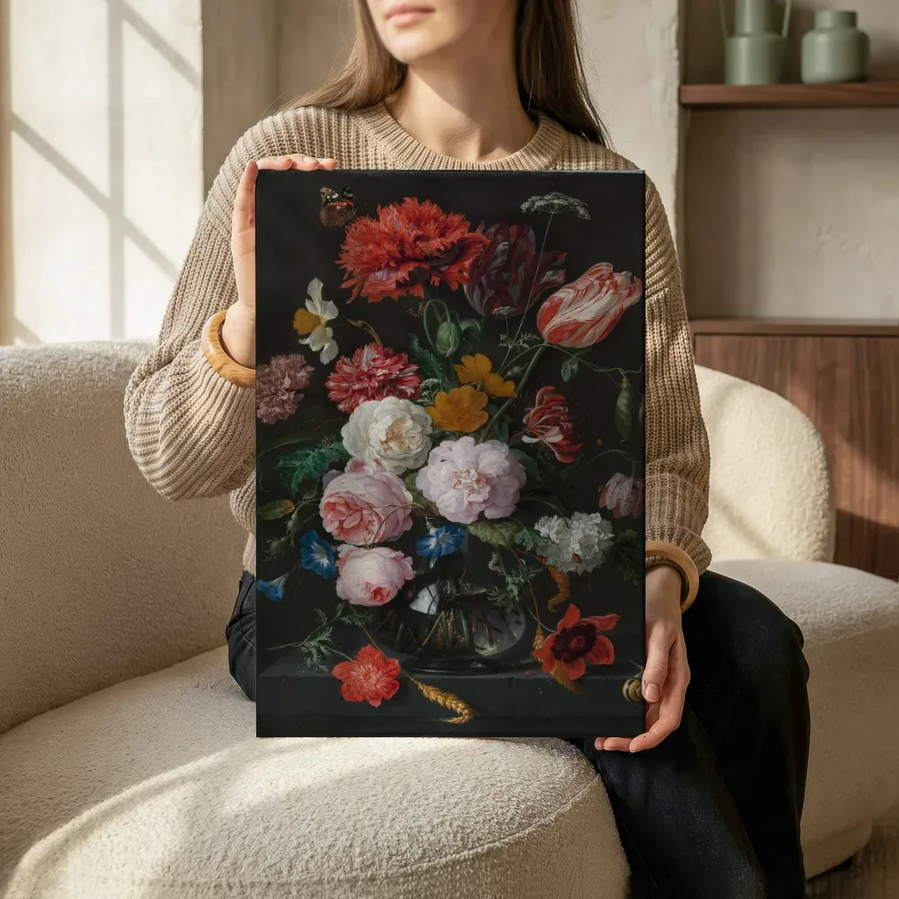 Sfeerimpressie: Stilleven met bloemen in een glazen vaas van Jan Davidsz de Heem terwijl het zittend wordt getoond