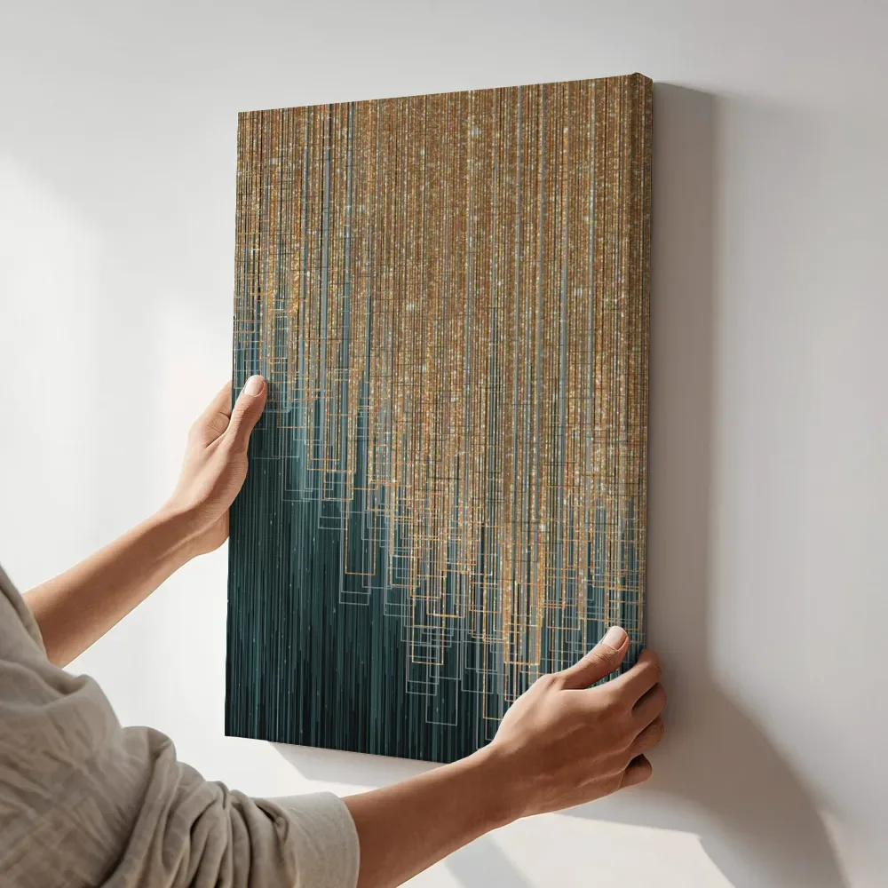 Sfeerimpressie: Stille blokken in marineblauw terwijl het aan de muur wordt gehangen