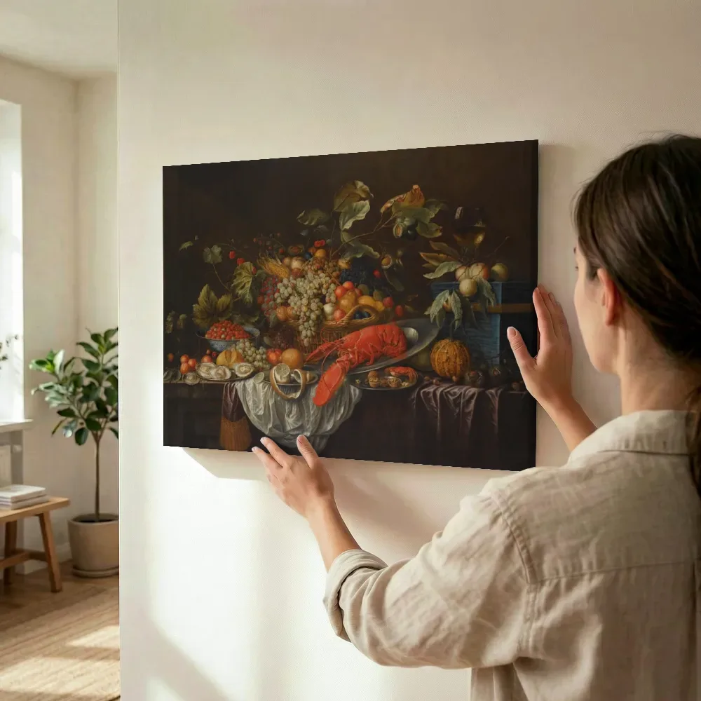 Sfeerimpressie: Stilleven met gemengd fruit in een mand van Cornelis de Bryer terwijl het wordt opgehangen