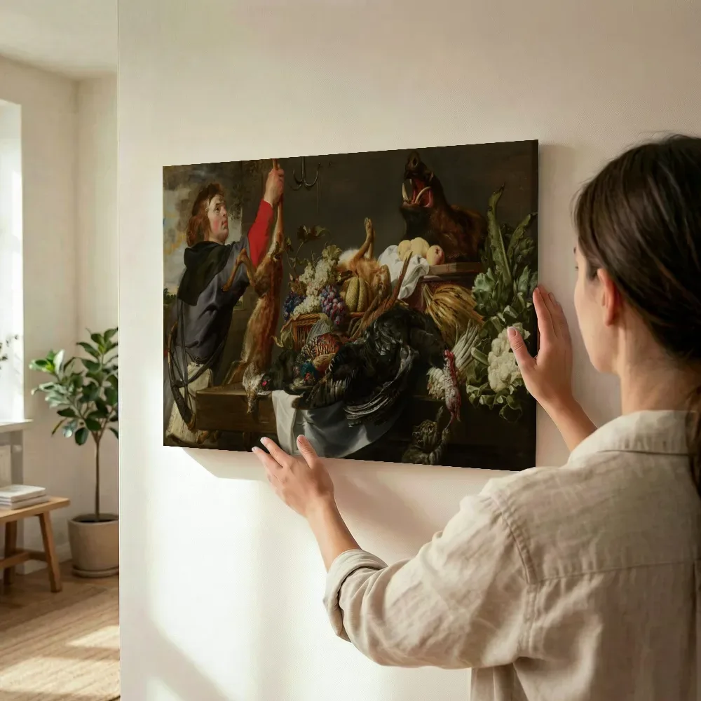 Sfeerimpressie: Stilleven met wild en een jager van Frans Snyders terwijl het wordt opgehangen