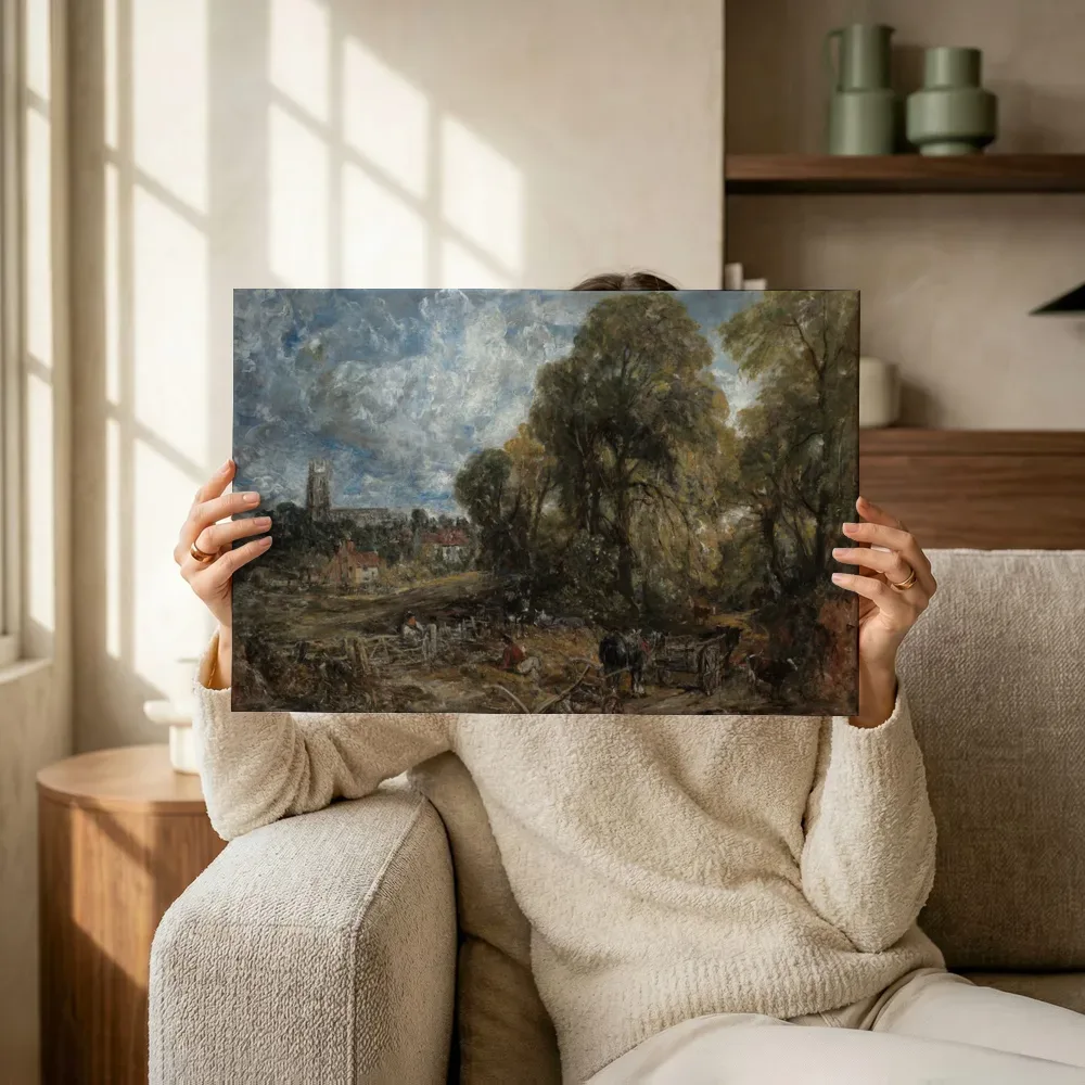 Sfeerimpressie: Stoke-by-Nayland van John Constable terwijl het omhoog wordt gehouden