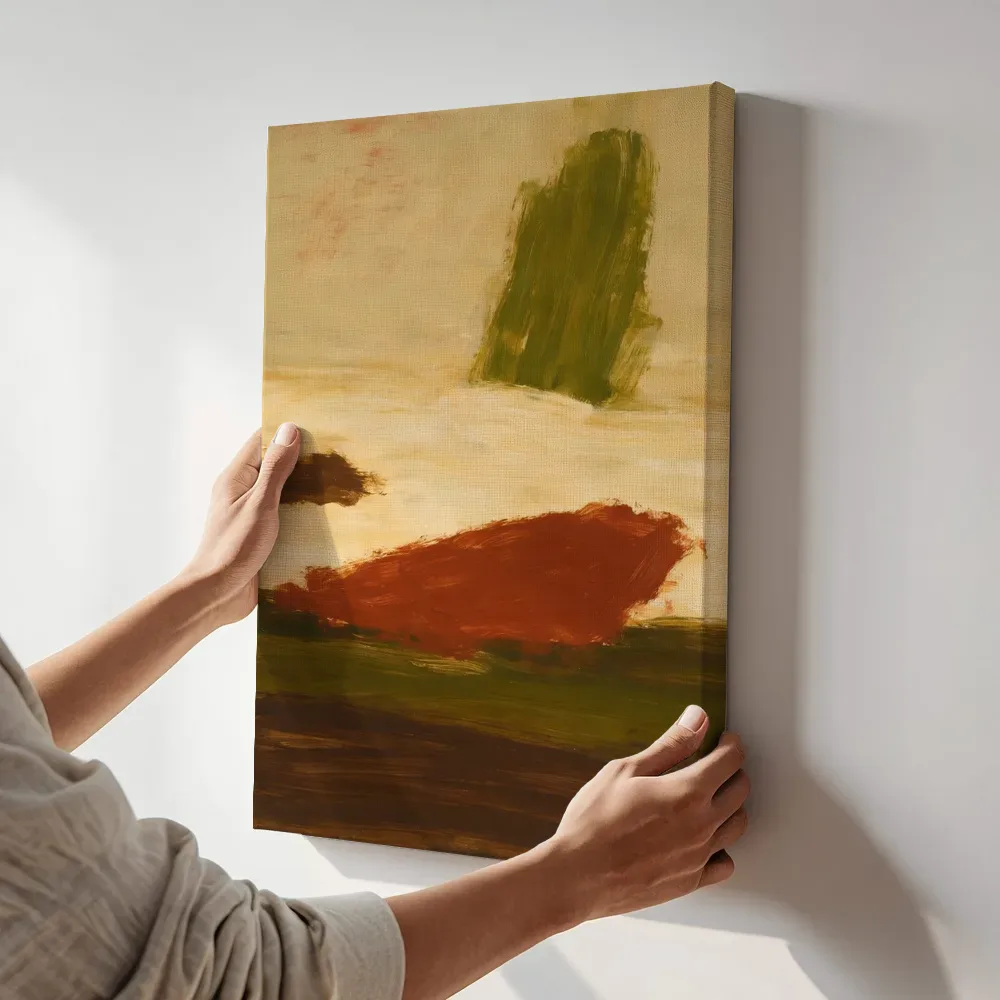 Sfeerimpressie: Streken in drie lagen terracotta terwijl het aan de muur wordt gehangen