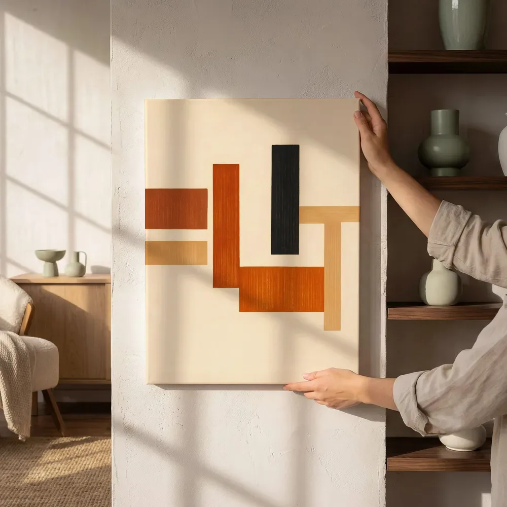 Sfeerimpressie: Strepen Geometric Earth 7 naast de kast