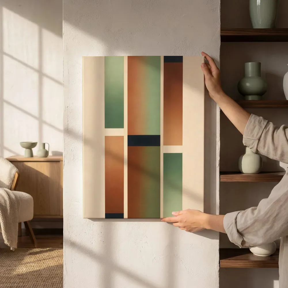 Sfeerimpressie: Strepen Geometric Earth 8 naast de kast