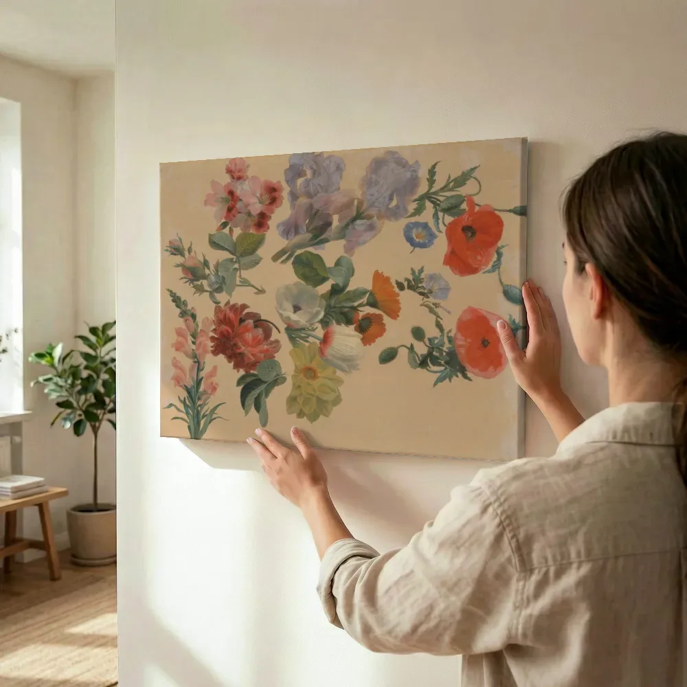 Sfeerimpressie: Studies van zomerbloemen van Jacques-Laurent Agasse terwijl het wordt opgehangen