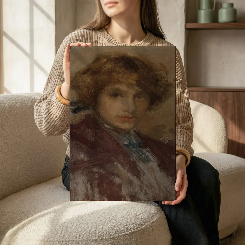 Sfeerimpressie: Studie van hoofd en schouders van een meisje van James McNeill Whistler terwijl het zittend wordt getoond