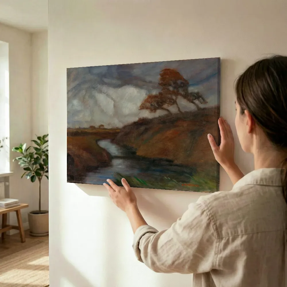 Sfeerimpressie: Storm in het veen van Otto Modersohn terwijl het wordt opgehangen