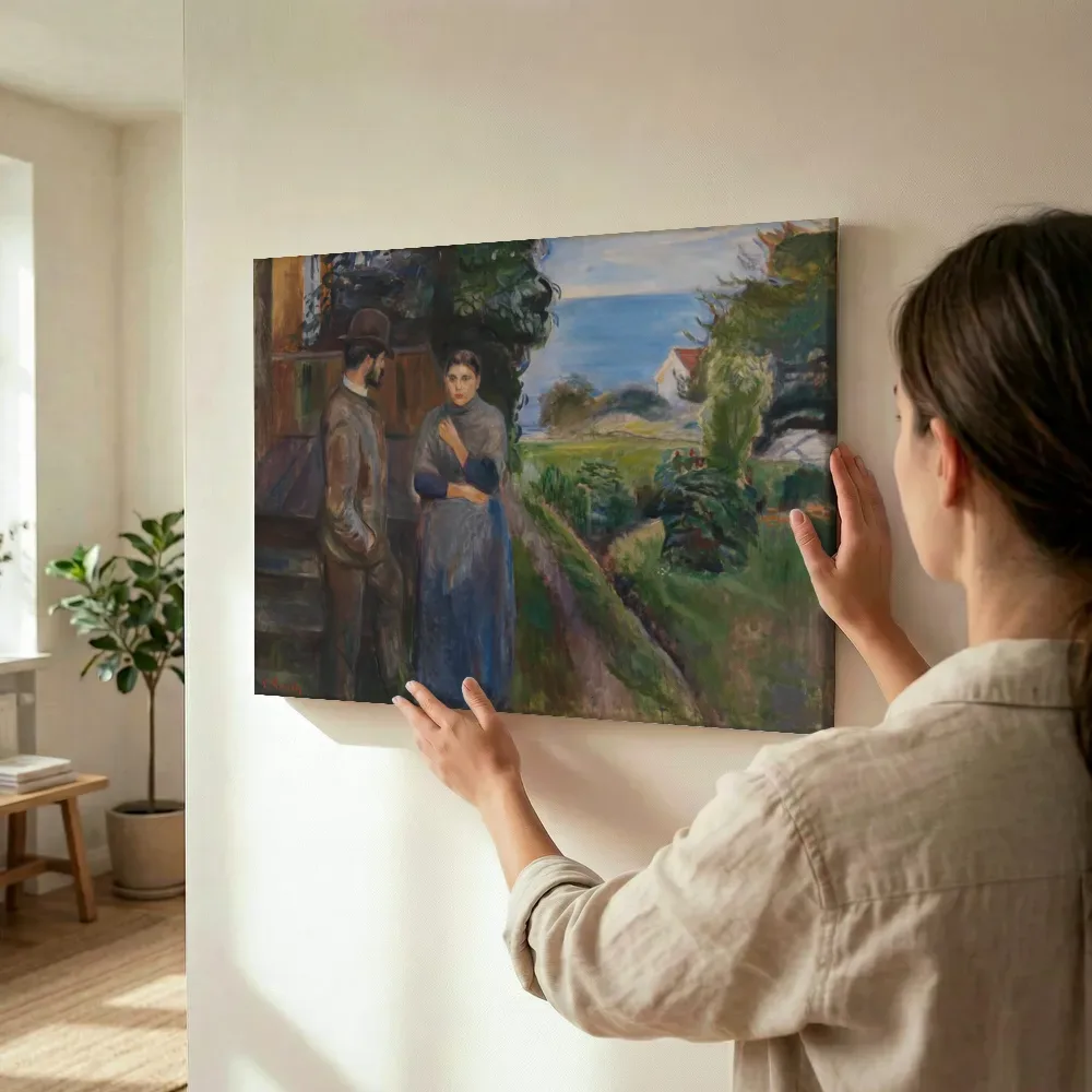 Sfeerimpressie: Summer Evening van Edvard Munch terwijl het wordt opgehangen