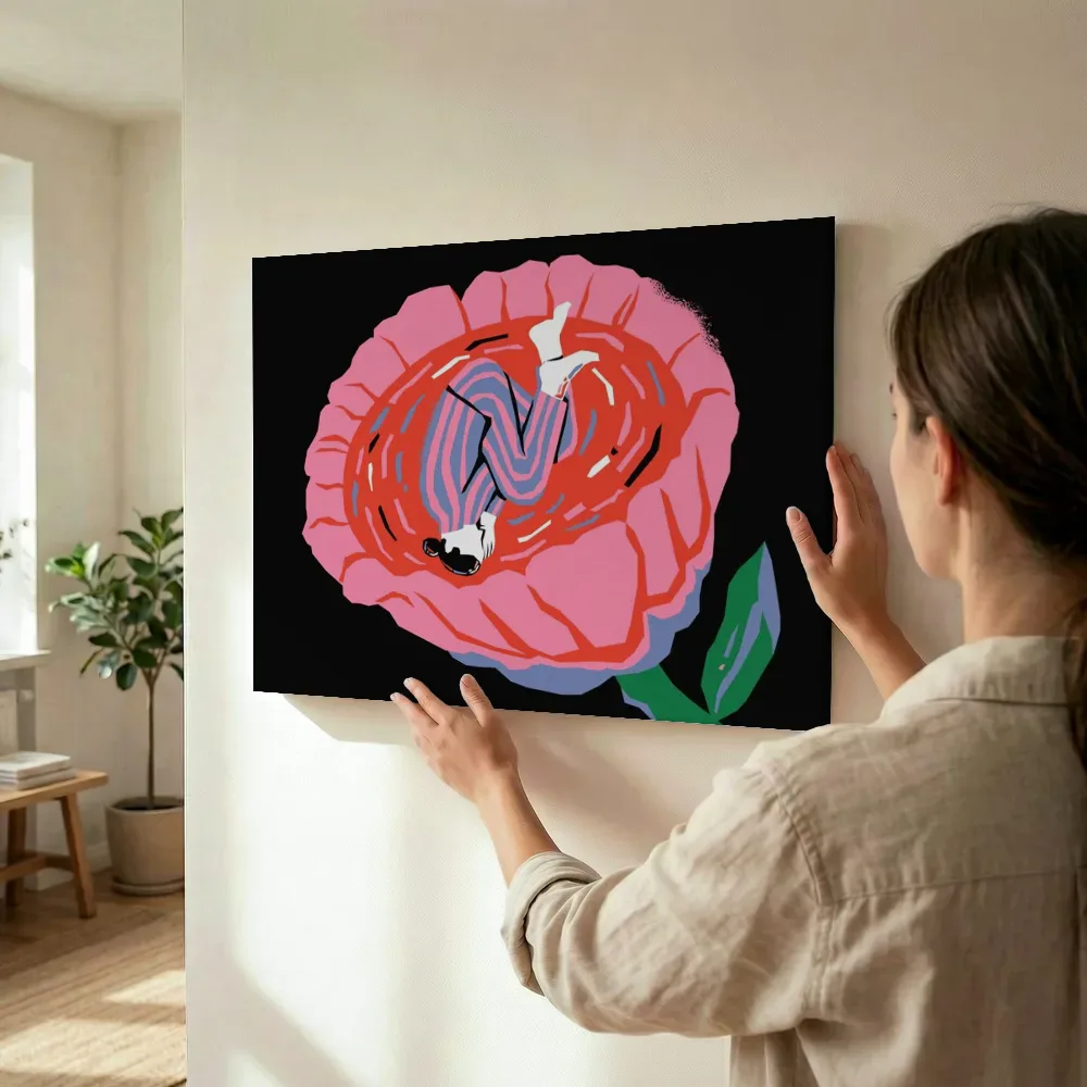 Sfeerimpressie: Surrealistische duik in een roze bloem terwijl het wordt opgehangen