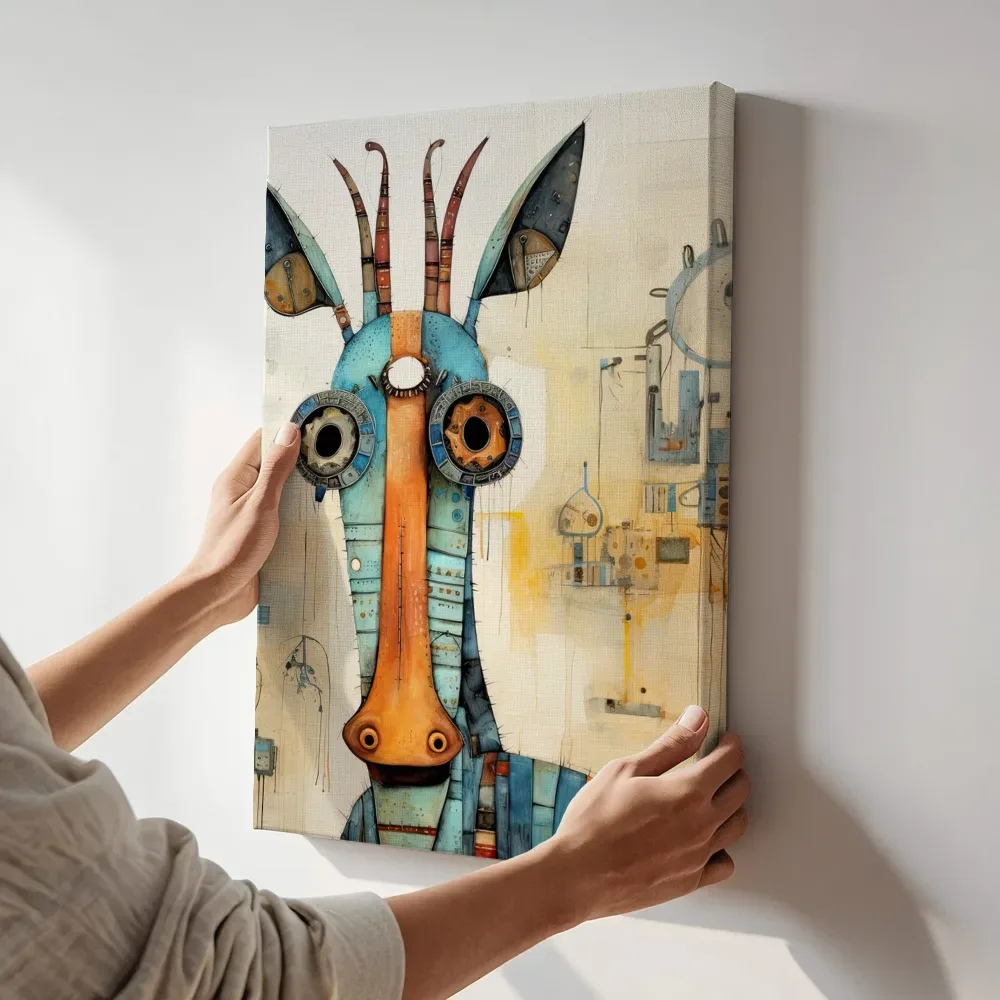 Sfeerimpressie: Surrealistische mechanische gazelle terwijl het aan de muur wordt gehangen