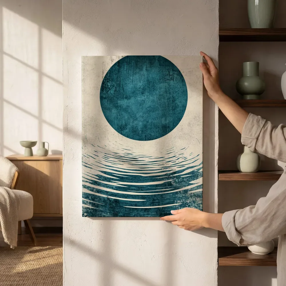 Sfeerimpressie: Teal maan boven rimpelwater naast de kast