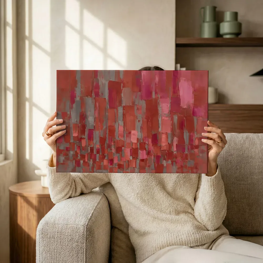 Sfeerimpressie: Terracotta en magenta van klein naar groot terwijl het omhoog wordt gehouden