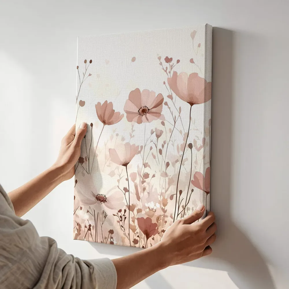 Sfeerimpressie: Terracotta papaver veld terwijl het aan de muur wordt gehangen