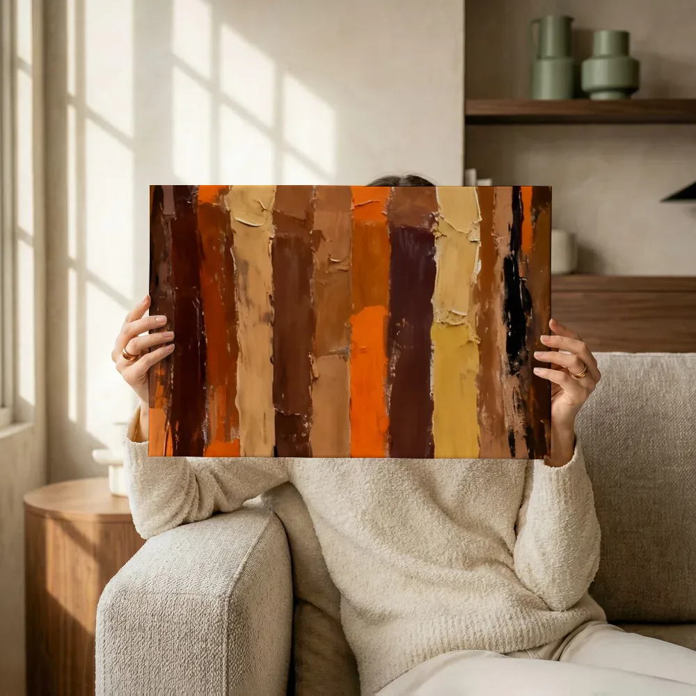 Sfeerimpressie: Terracotta strepen naast elkaar terwijl het omhoog wordt gehouden