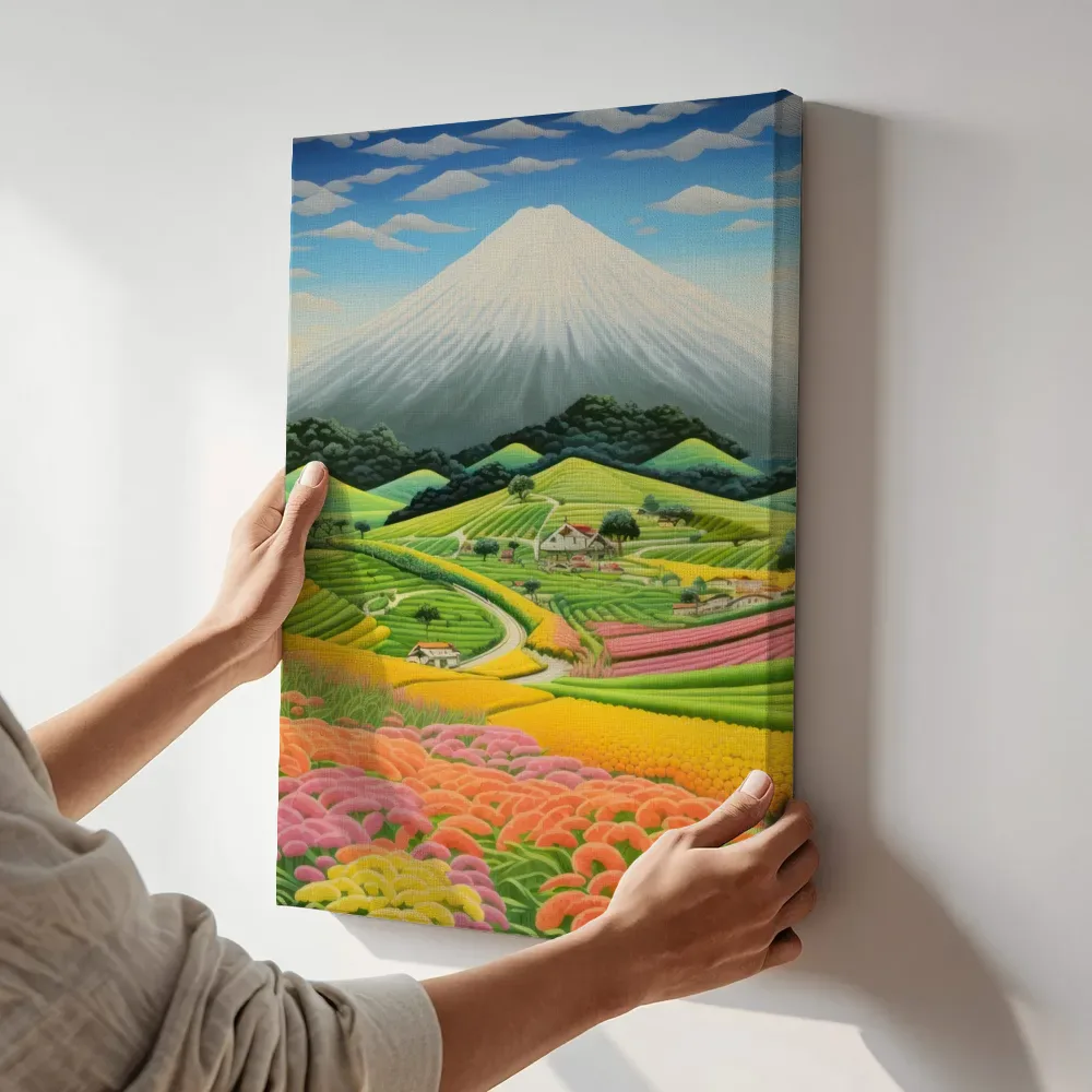 Sfeerimpressie: Terrasvelden bij de Fuji terwijl het aan de muur wordt gehangen