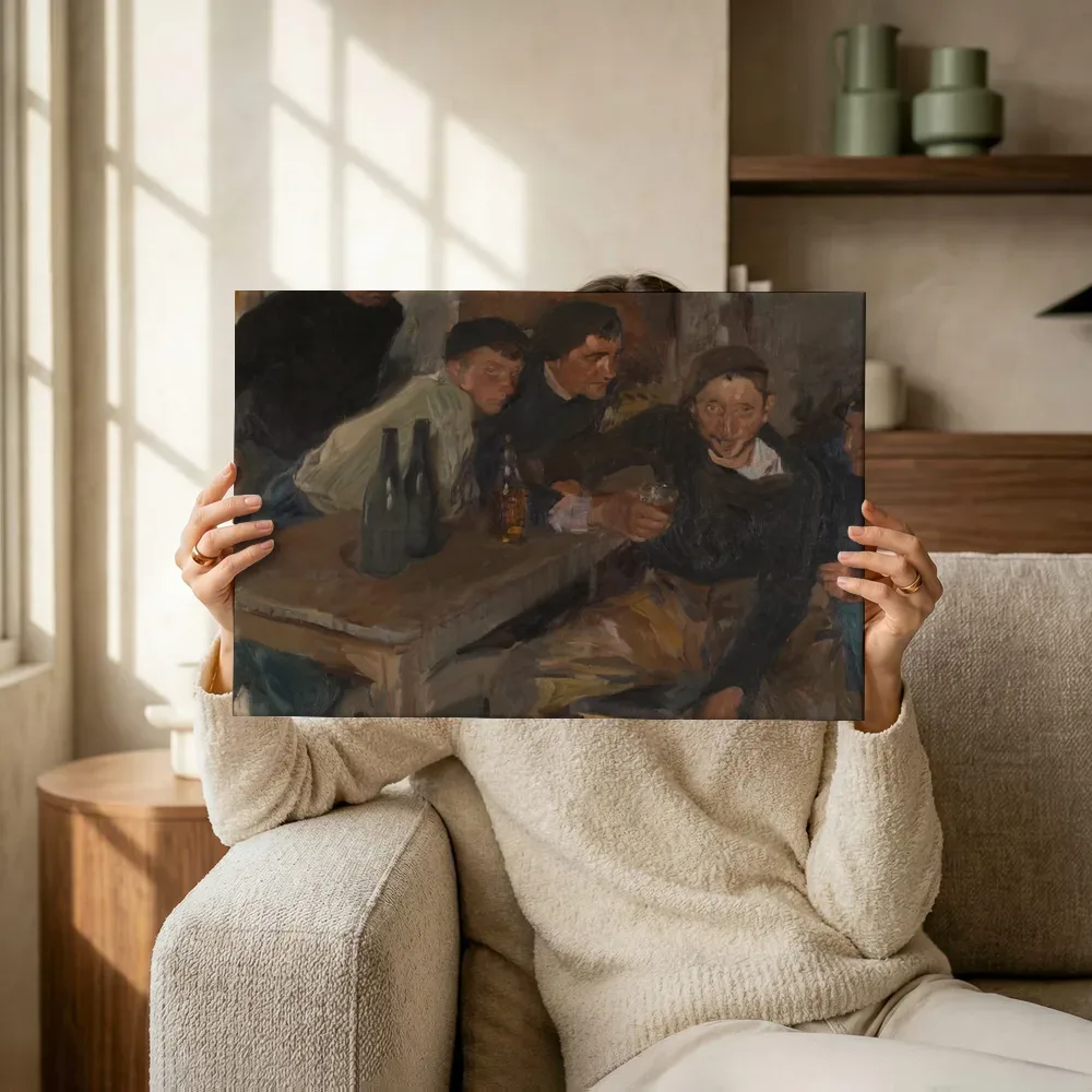 Sfeerimpressie: De dronkaard, Zarauz van Joaquín Sorolla terwijl het omhoog wordt gehouden