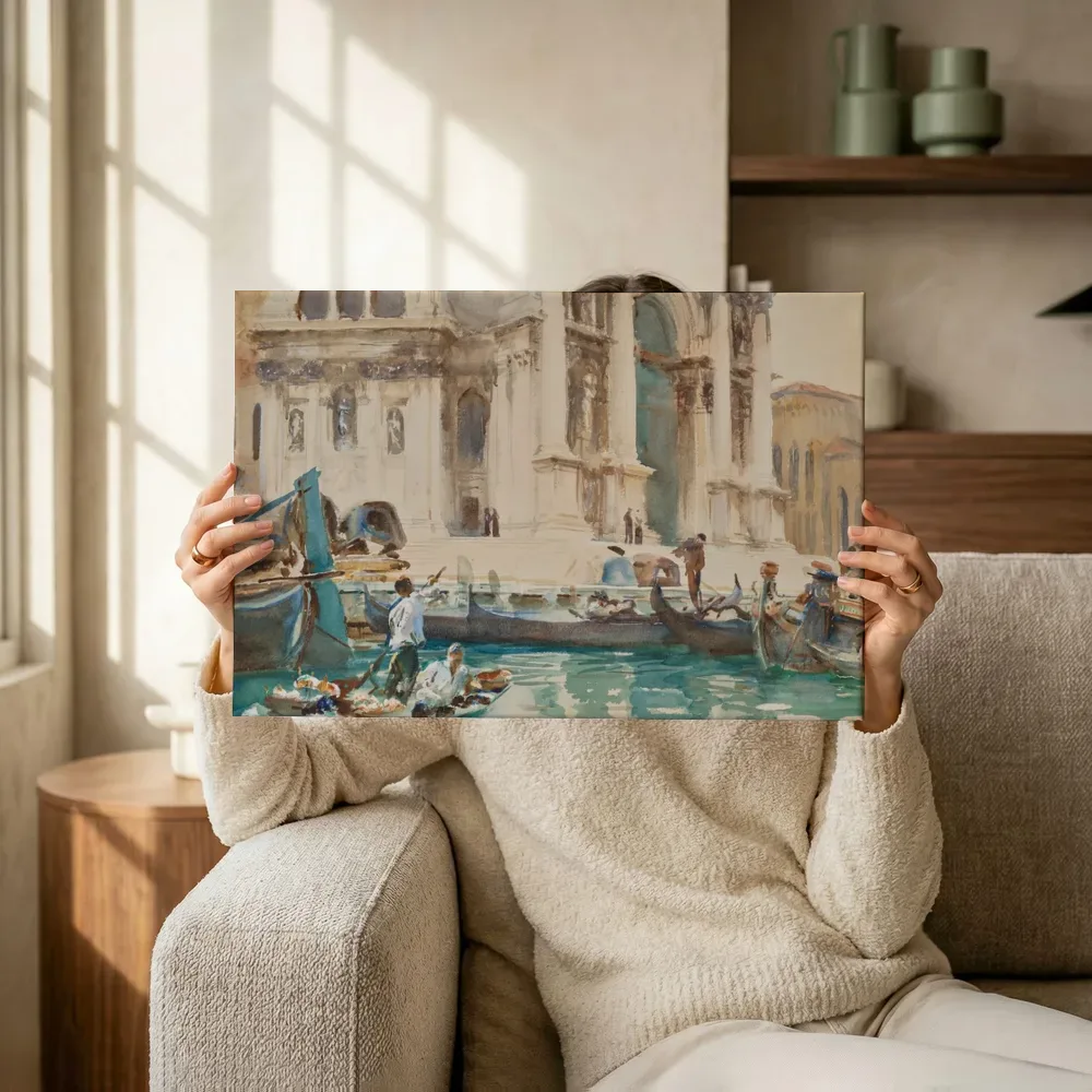 Sfeerimpressie: De gevel van La Salute, Venetië van John Singer Sargent terwijl het omhoog wordt gehouden